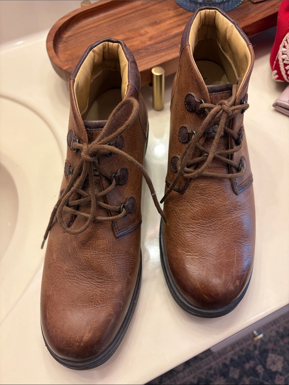 Womens Brown Leather Lace-Up Boots